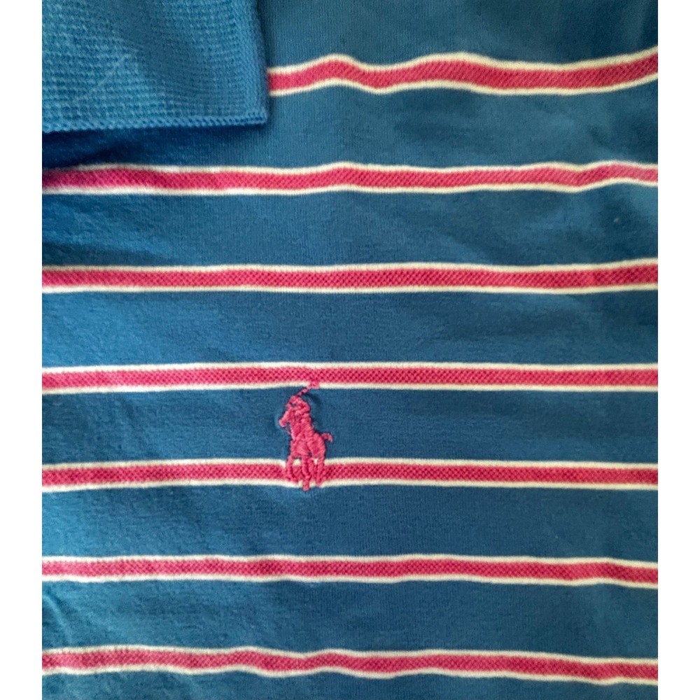 Ralph Lauren Sport Kids XL Blue Pink Striped Short Sleeve Polo‎ Shirt Pony Logo - Picture 3 of 6